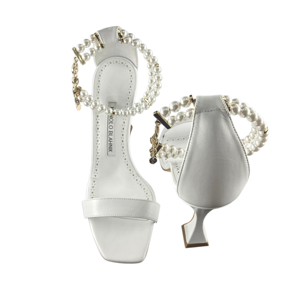 Manolo Blahnik Silver Pearl-Embellished Women's Sandals